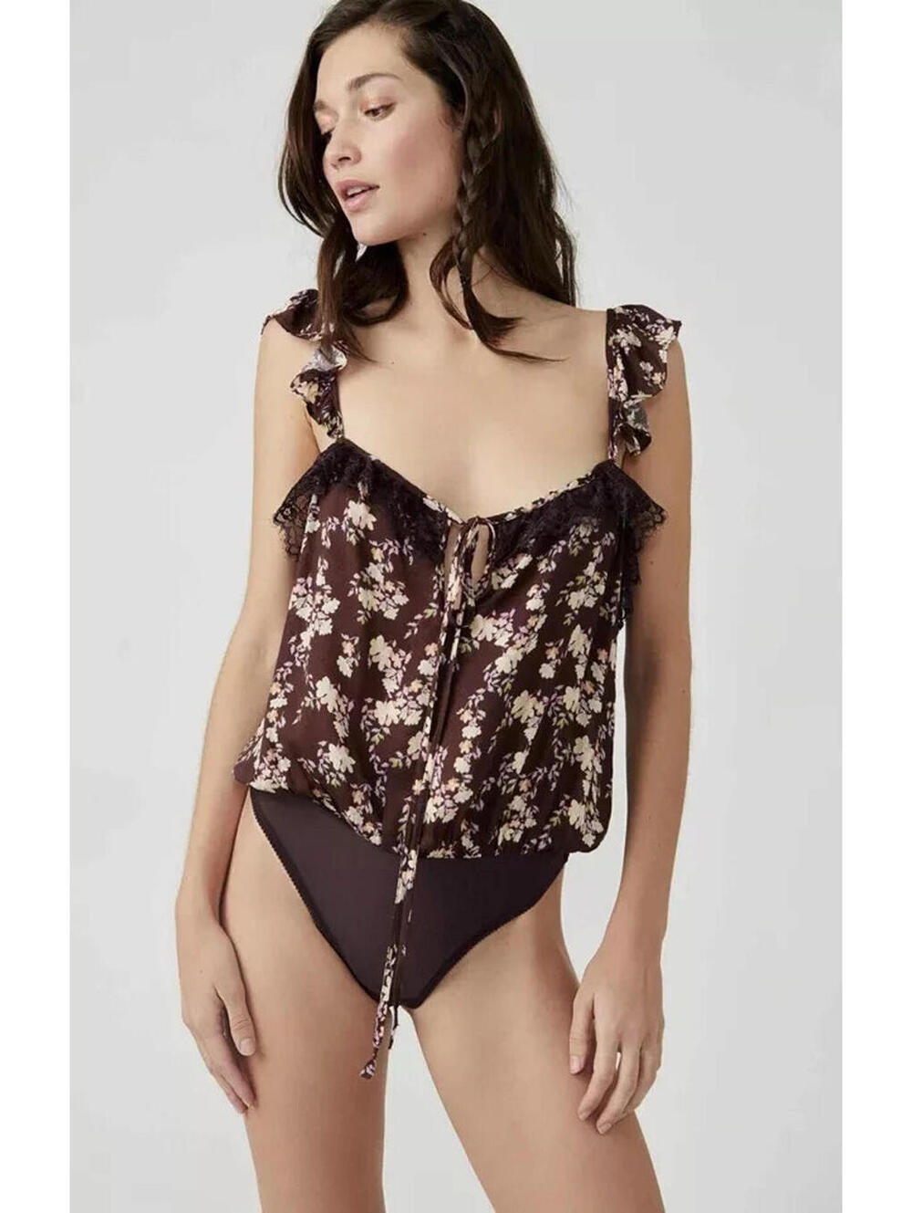 Intimately Free People Bodysuit Take It Away Brown Floral One Piece Bodysuit XS